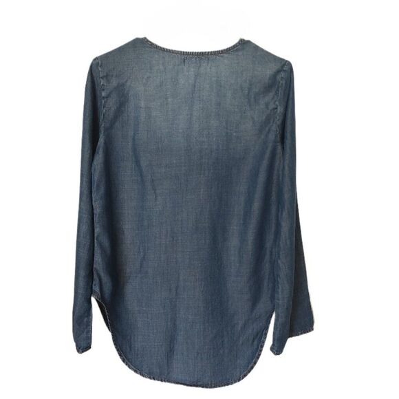 Anthro Cloth & Stone lace-up chambray tencel denim tunic top XS S - Picture 3 of 7